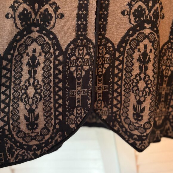 Schiffhauer cardigan sweater 42 tan black crewneck long sleeves snap closure - Picture 2 of 12